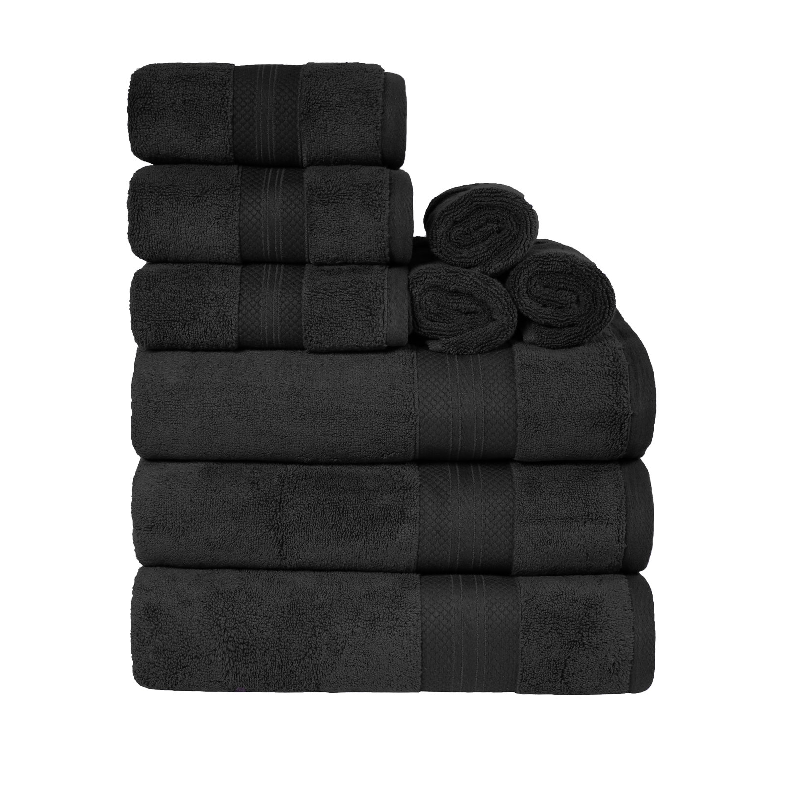 Finnian Ultra-Plush Heavyweight, 100% Turkish Towel Collection, Black, 9 Piece Towel Set