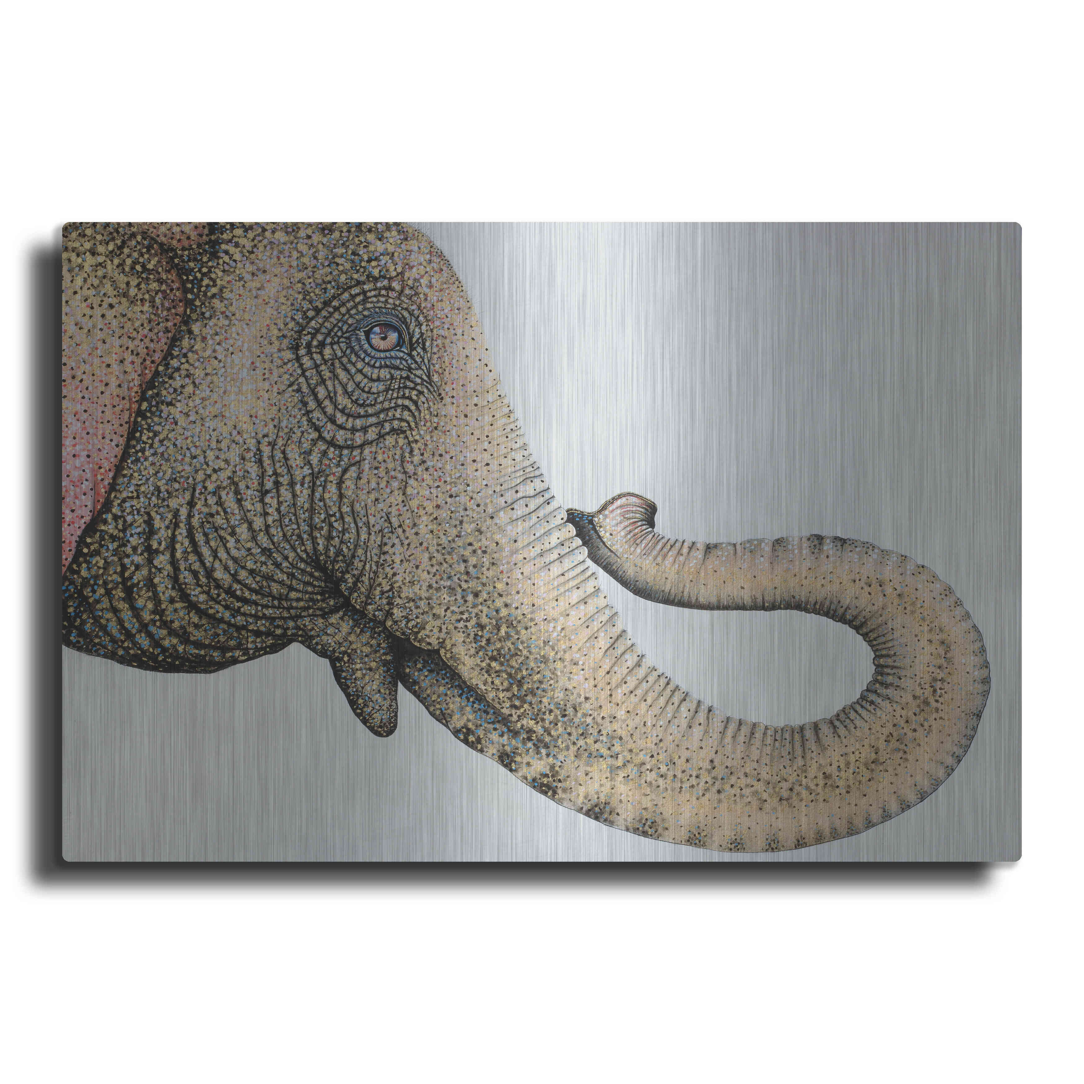 Luxe Metal Art 'Spotted Asian Elephant 2' by Miche Spotted Asian Elephant 2 by - Graphic Art on Dakota Fields Size: 36 W x 24 H