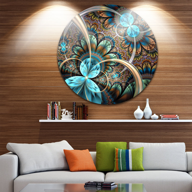 « light blue fractal fleur », impression, H 38 po x l 38 po x P 1 po, Métal