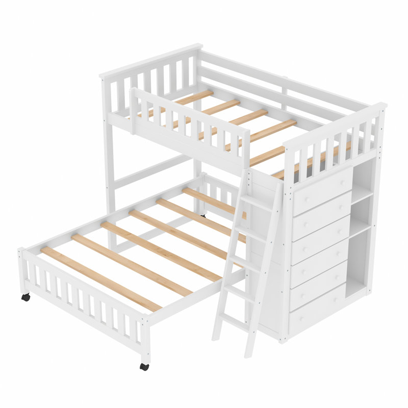 Eyoas Twin over Full 6 Drawer L-Shaped Bunk Beds Bed with Shelves by Harriet Bee, White