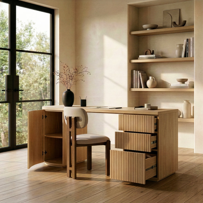 Clova - Bureau moderne en frêne naturel, Bois de frêne naturel