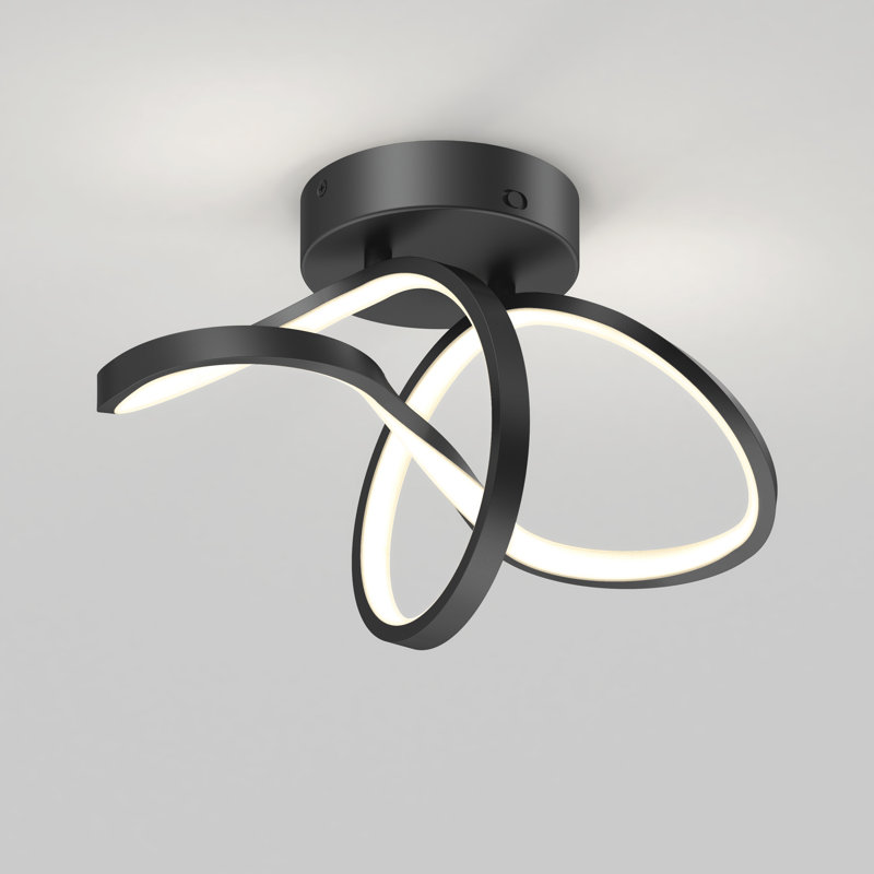 Wrought Studio™ Lloydine Modern LED Flush Mount Swirl Ceiling Light Fixture, Matte Black