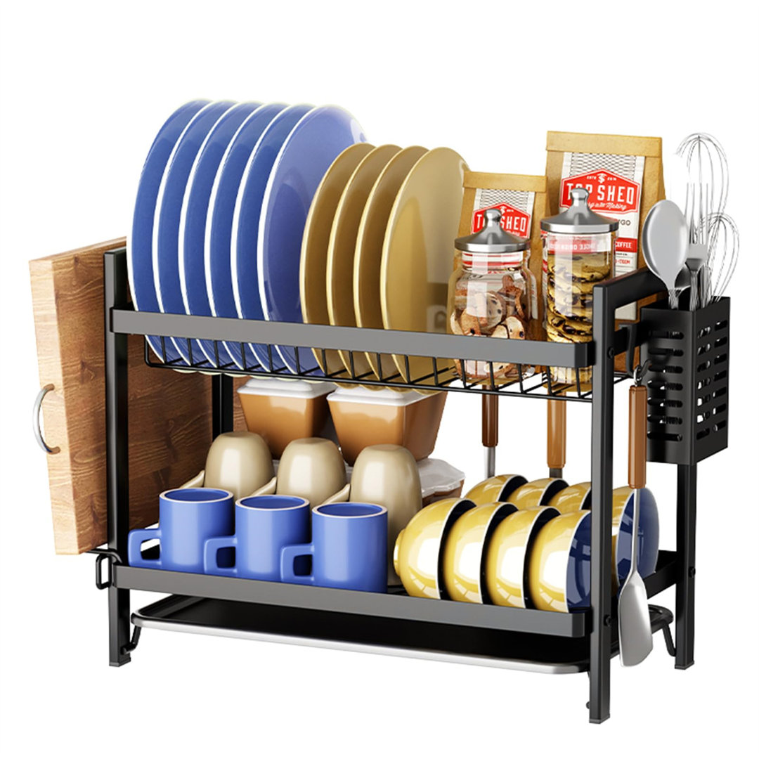 2-Tier Dish Drainer With Drip Tray And Cutlery Rack,