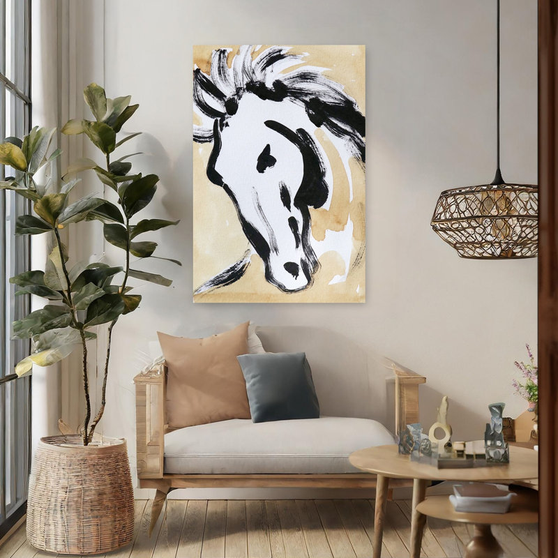 Tête de cheval expressive, art abstrait moderne minimaliste, H 48 po x l 32 po