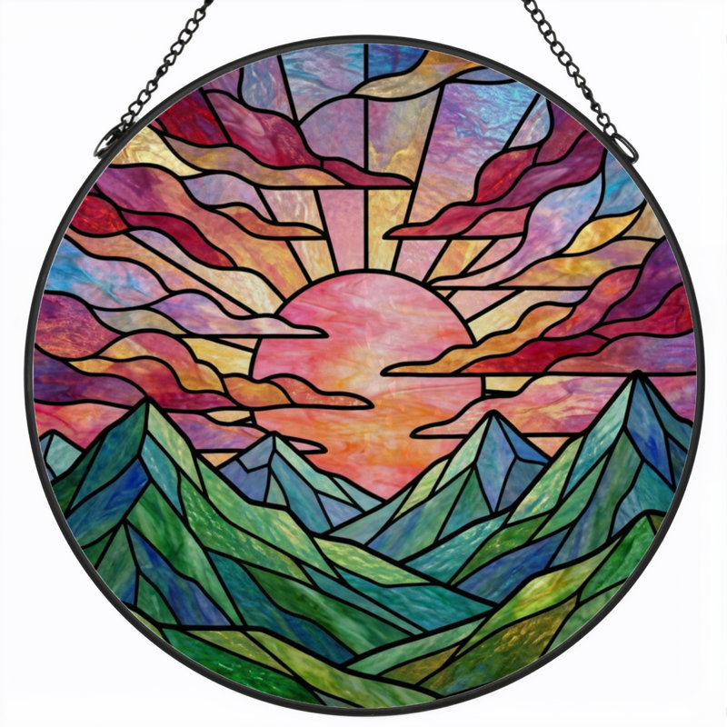 Panneau de vitrail 12 "H Sunset Mountains, H 12 po x l 12 po