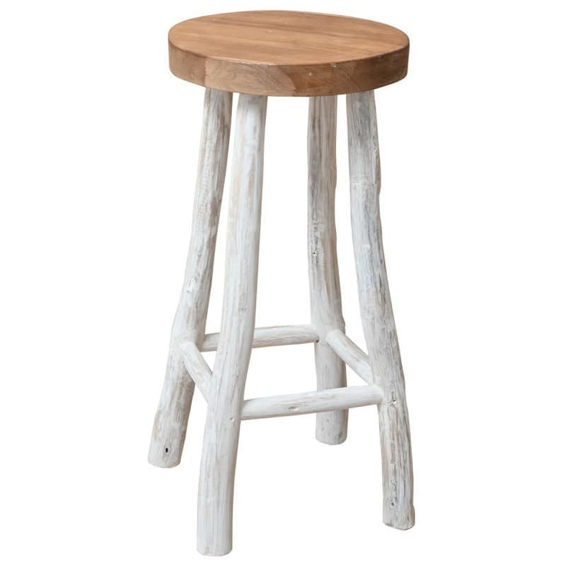 Bar Stool Solid Teak Wood, White