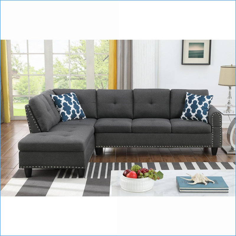Sectional Sofas, 98” Wide Left Hand Facing 2-Piece L-Shaped Sofa &amp; Chaise | Dark Gray Linen Lawson, Gray