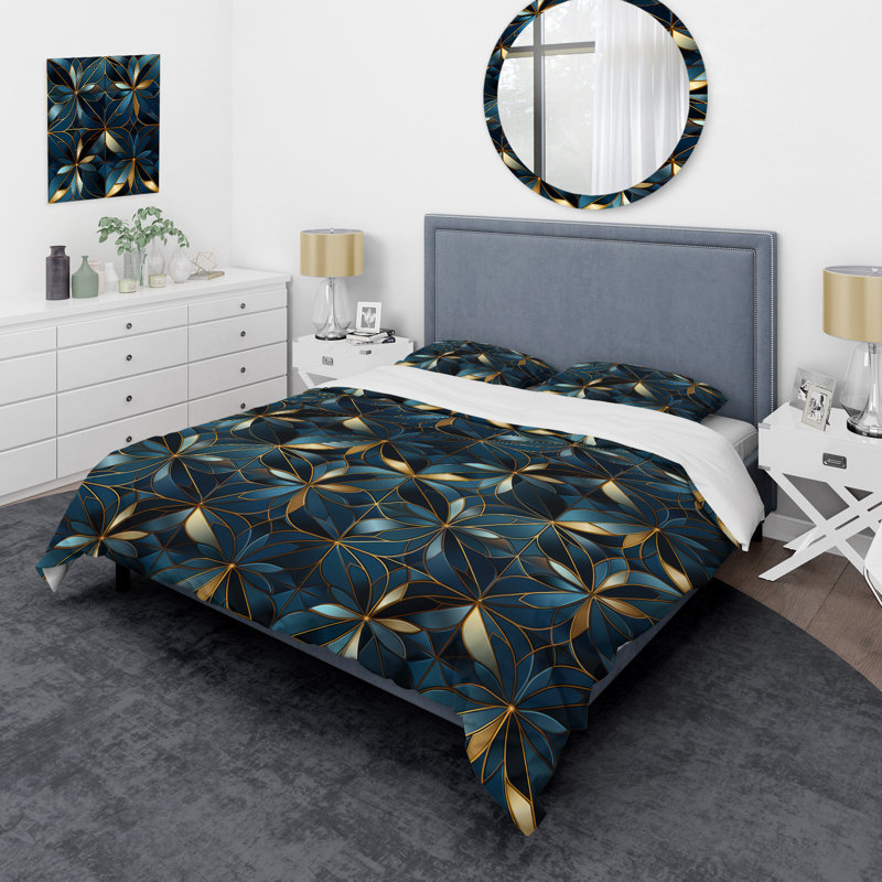 Ensemble de housse de couette bleu Quantum Mosaic Vision, Housse de couette pour très grand lit et 2 très