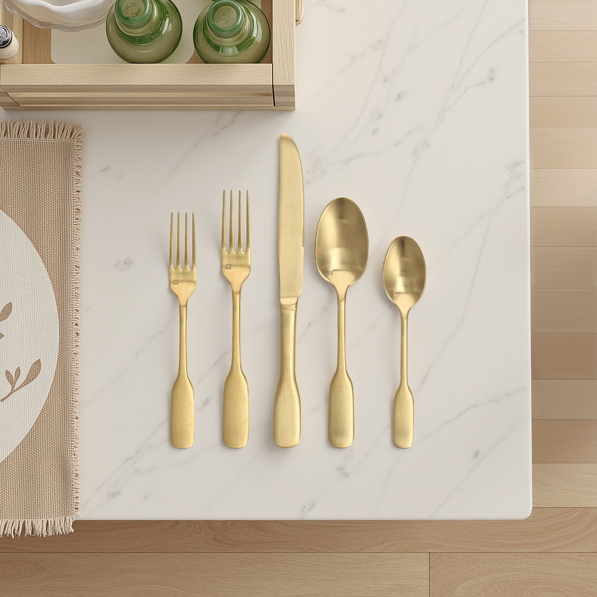 Fortessa Ashton 18/10 Stainless Steel 20 Piece Flatware Set (Service for 4), Brushed Gold