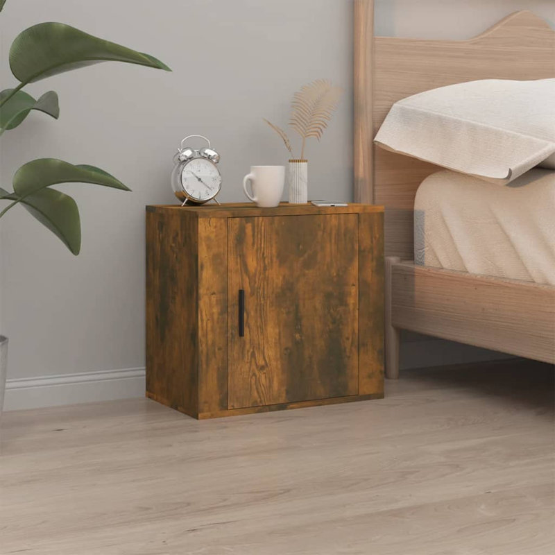 Janiyha 50cm W Manufactured Wood Bedside Table, Smoked Oak, 1