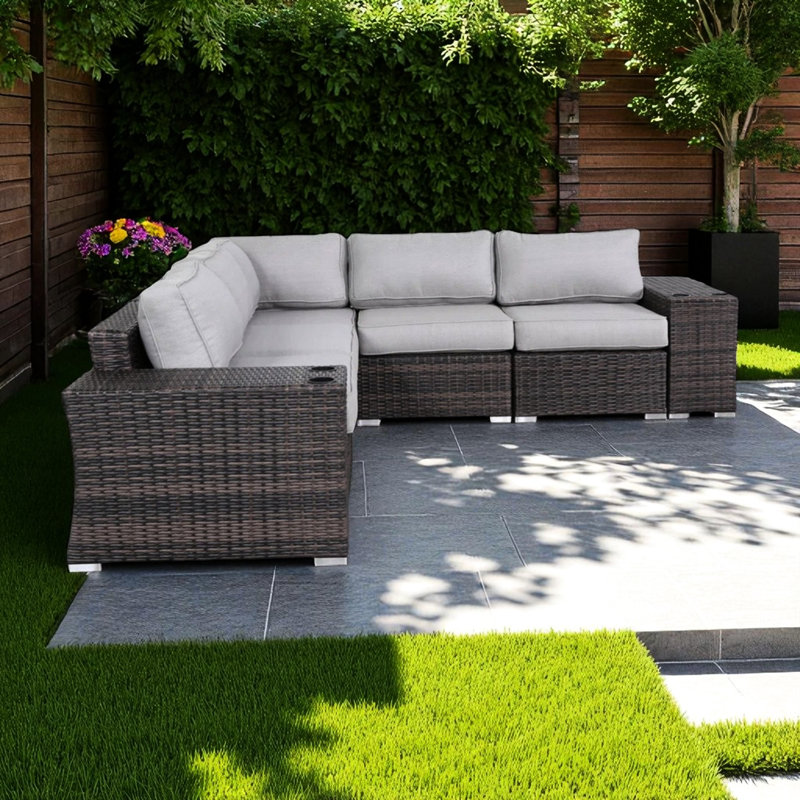 Ensemble de conversation d'extérieur 7 places avec sièges confortables pour quatre personnes, coussins hydrofuges et pinces emboîtables entièrement assemblés