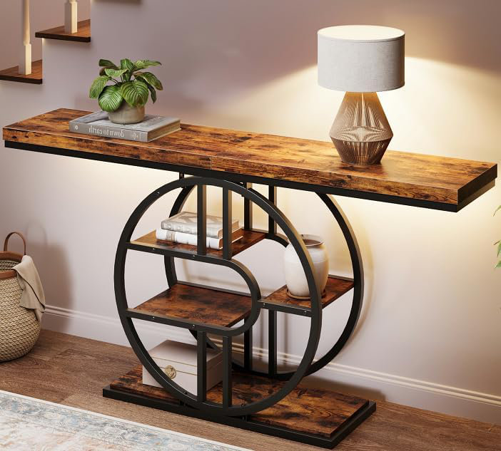 Console industrielle avec rangement en forme de O en métal, entrée étroite ou couleur rétro de 1,2 m, Fer