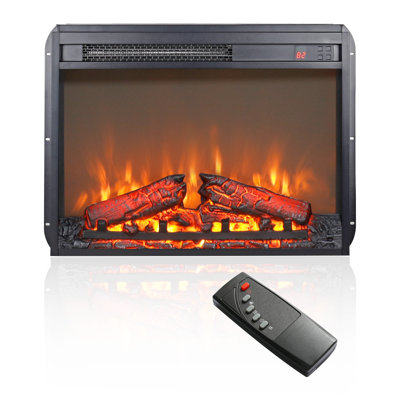 Foyer électrique encastrable 23 po, radiateur ultra-mince avec ensemble de bûches et flamme réaliste, télécommande avec minuterie, protection contre la surchauffe