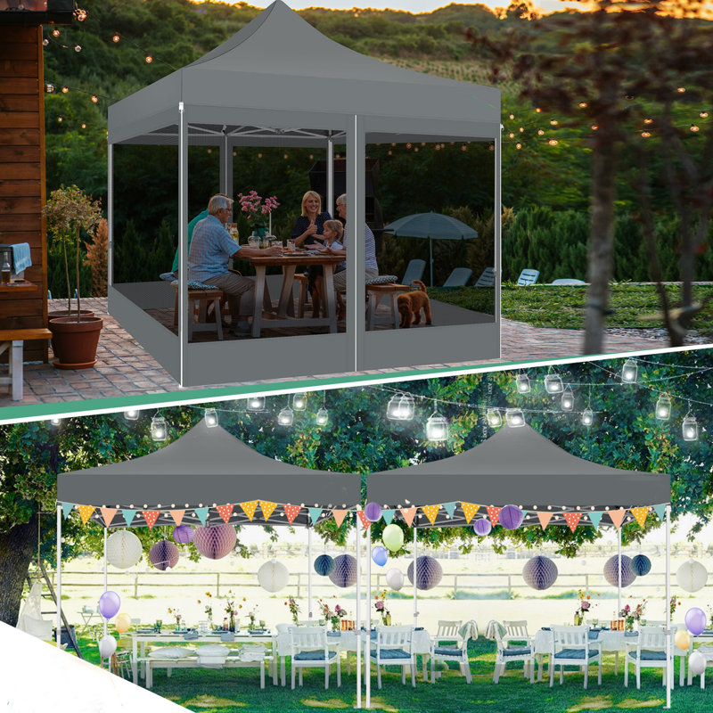 10x10 Heavy Duty Canopy Tent, Pop up Gazebo with Netting Screened ,Waterproof, Gray