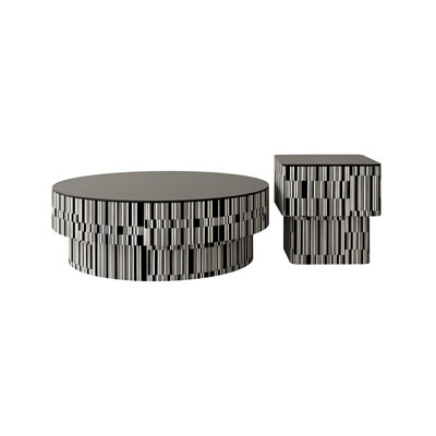 Black Round & Square Coffee Table Set with Tempered Glass Top