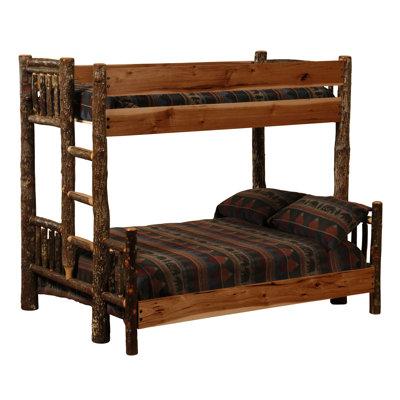 Fireside Lodge Hickory Log Bunk Bed - Queen/Single - Ladder Right - Cinnamon