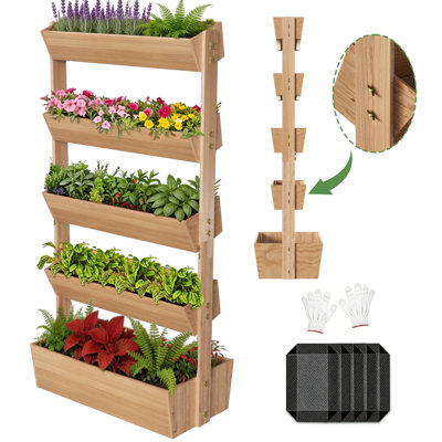Lit de jardin surélevé vertical en bois à 5 niveaux, jardinières autoportantes à étages, jardinière en bois pour planter des herbes, des fleurs, des légumes, du jardinage intérieur et extérieur