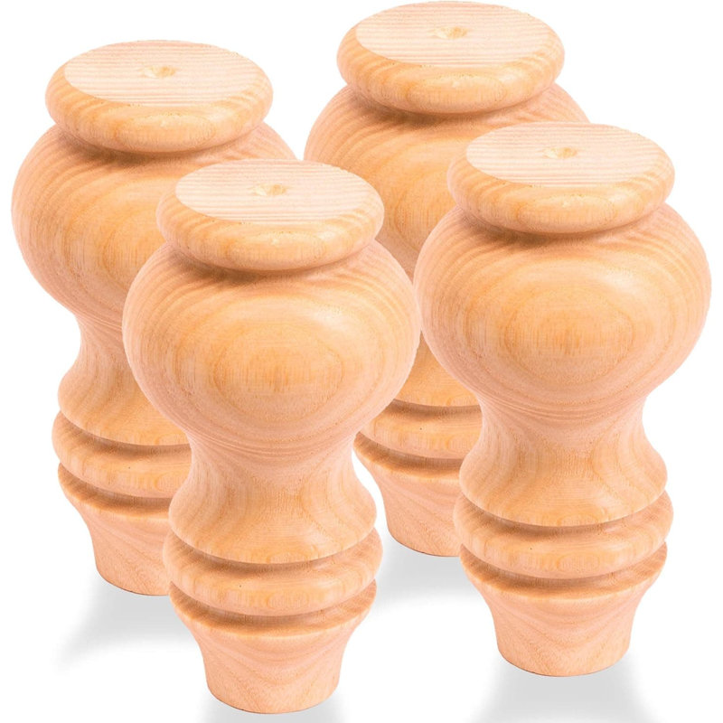 Ensemble de 4 pieds en chignon en bois d'hévéa - pieds courts de 5 pouces pour canapé, commode, table basse, armoire et décor de maison de campagne de style Mid-Century moderne