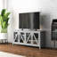 Meuble télé pour téléviseur de 58 po, gris avec 4 trous de câble, tablettes réglables et centre de divertissement multimédia, trous de télévision