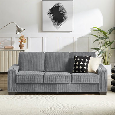 83.86"Corduroy Fabric Sofa,Modern Compressed Couch,3-Seater Sofa, Furniture For Living Room,Bedroom,Office ,Gray