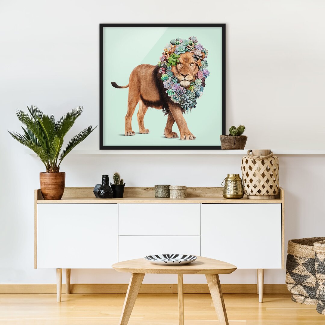 Gerahmter Grafikdruck Lion with Succulents von Jonas Loose