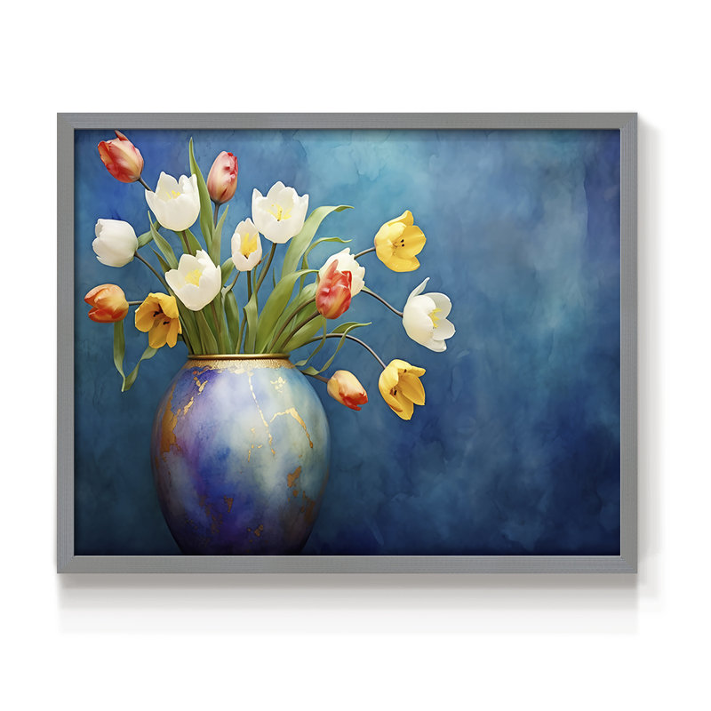 Floral Series-XCVI -Framed Print - Restickable, Gris, H 22 po x l 28 po