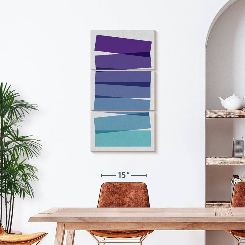 Ensemble de 3 pièces abstraites à motif géométrique abstrait sur toile par Jonathan A., H 44 po x l 21 po x P 1,25 po