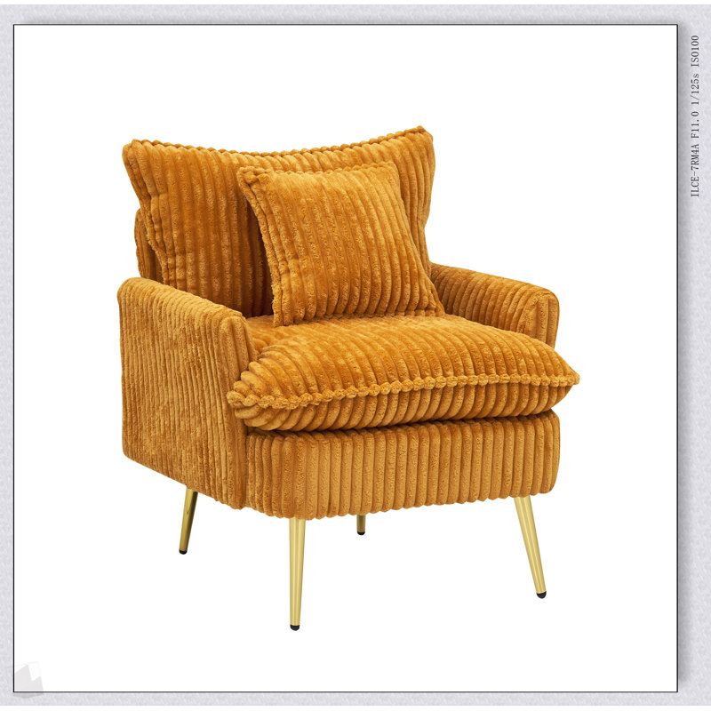 Canapé simple 30,31 pouces, tissu velours côtelé, doux et confortable, idéal pour les espaces de vie modernes, Jaune