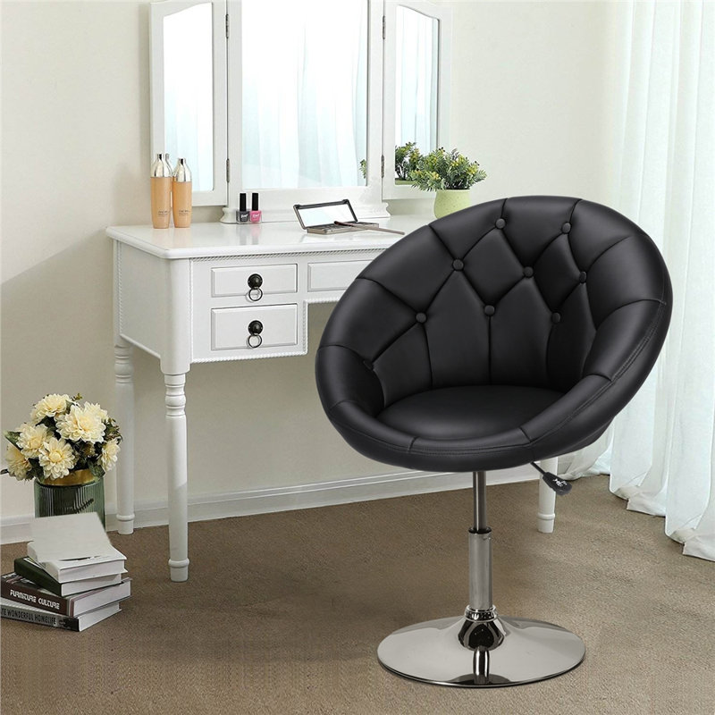 Aguiluz 28in Wide Swivel Papasan Chair, Black Faux Leather