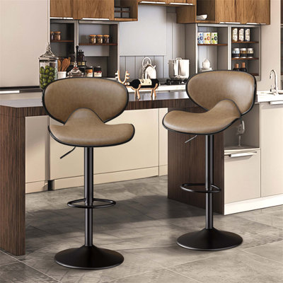 Set Of Two Faux Leather Bar Stools With Back, Swivel Function, Footrest And Adjustable Height For Kitchens And Bars