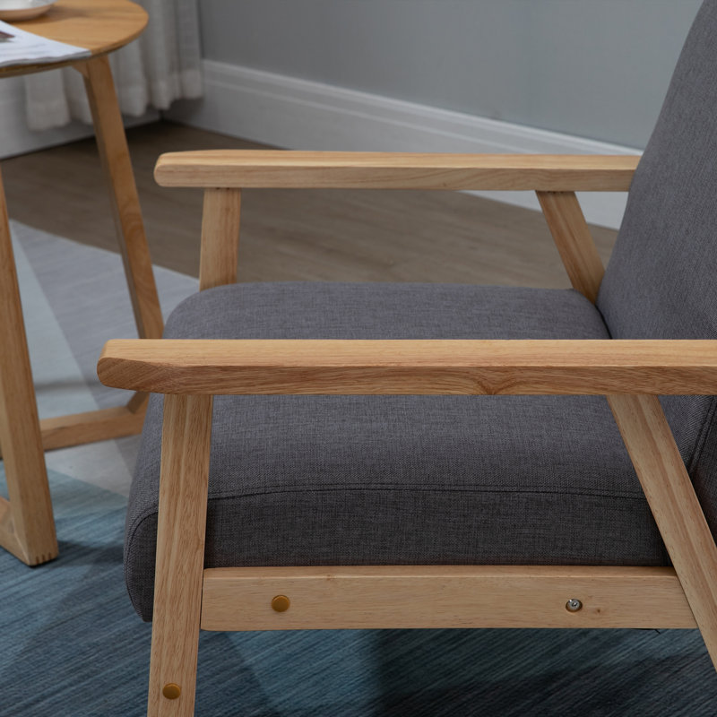 Fauteuil d'appoint à assise large en bois avec coussins en lin épais Wrought Studio ™