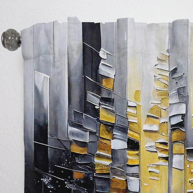 Abstrait géométrique noir et jaune III - rideau en velours moderne - obscurcissant - 1 panneau, L 52 po x L 84 po