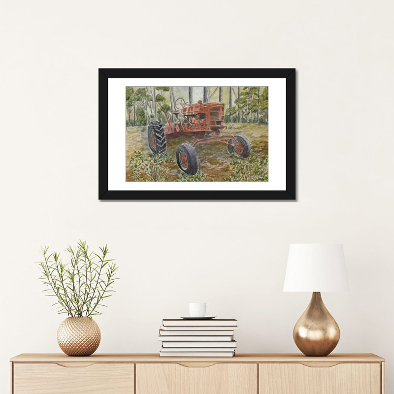 «Old Tractor», reproduction sur toile, Papier d'art encadré noir, Blanc, H 16 po x l 24 po x P 1 po