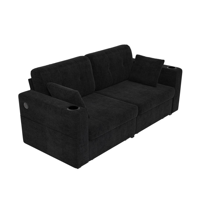 67.7'' Upholstered Loveseat With Charging Station, Black