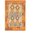 Tapis bleu / orange / beige en laine à motif géométrique rectangulaire tissé à plat Roquemore