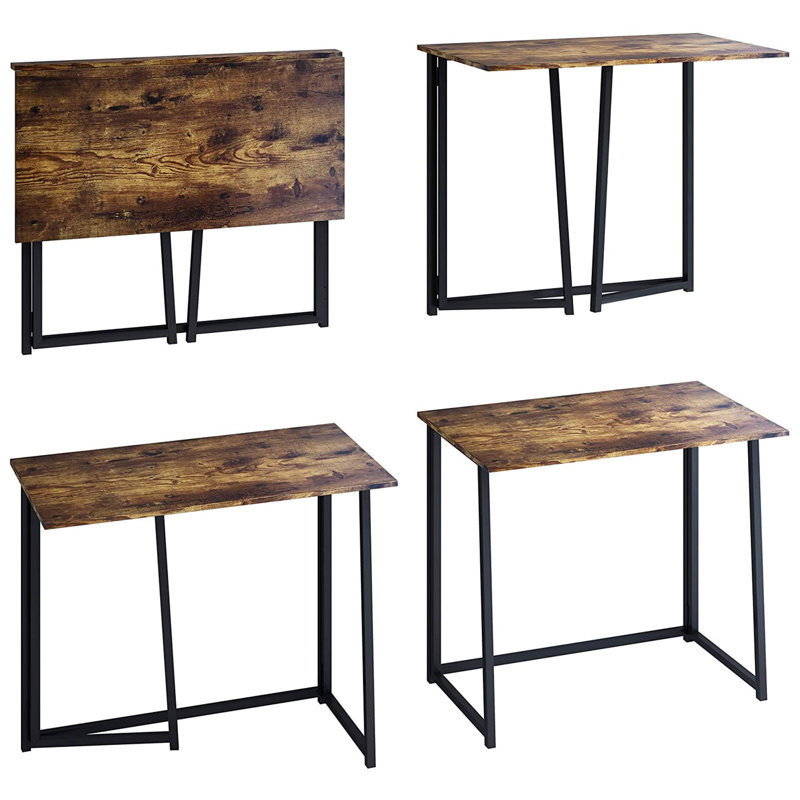 Foldable Iron Writing Desk, Brown/Black