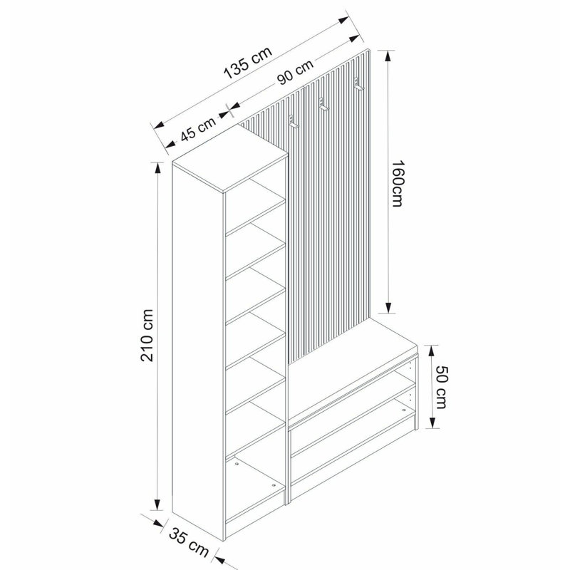 Modern Hall Stand, White, 53.1 x 82.7 x 13.8 inches | 100% Melamine Coated Particle Board, Thickness: 0.7 inches | Stylish Storage Solution for Entryway & Living Room, Durable & Elegant Design