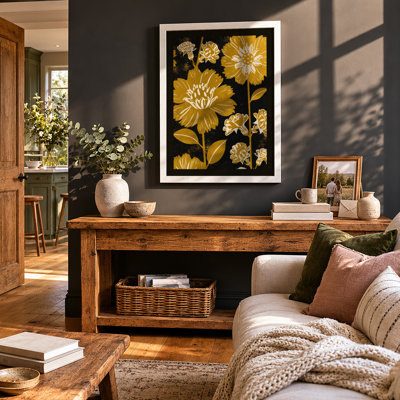 Golden Floral Pattern Botanical - Framed Print