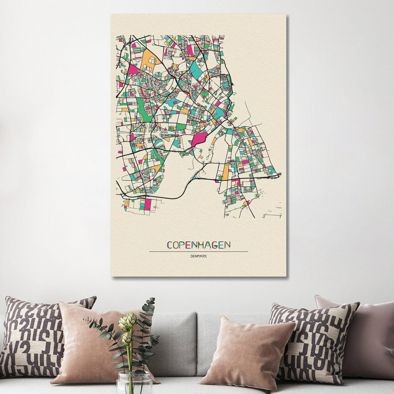 Copenhagen, Denmark Map by Ayse Deniz Akerman - Wrapped Canvas Print