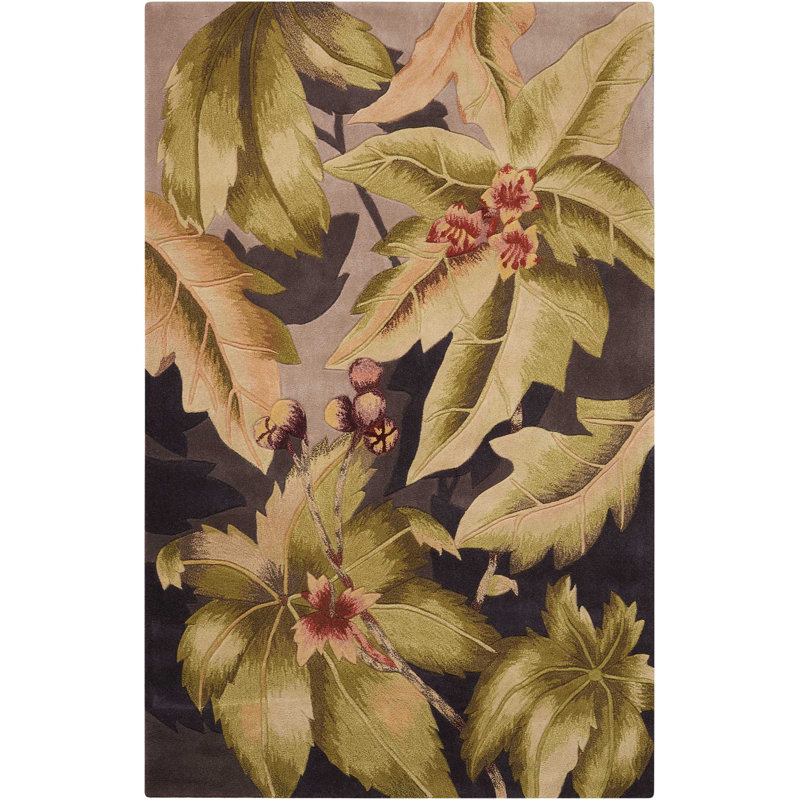 Vienna Floral Handmade Tufted Wool Green/Gray/Peach Area Rug, Rectangle 5'3" x 8'3"