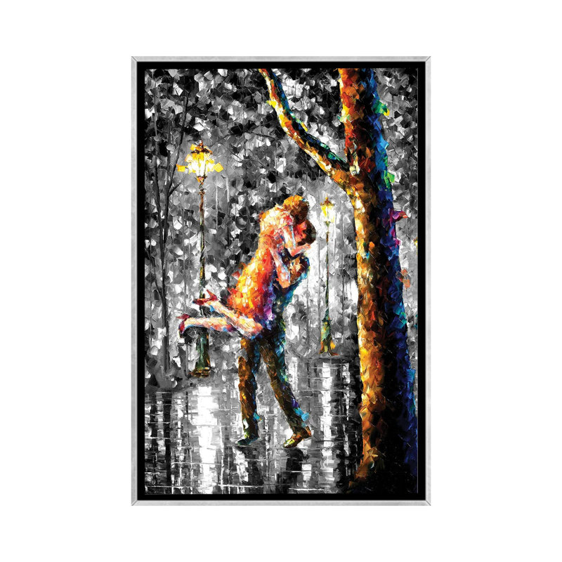 «Jump Kiss» en noir et blanc - reproduction d'art murale - toile encadrée, H 32 po x l 48 po, Brun