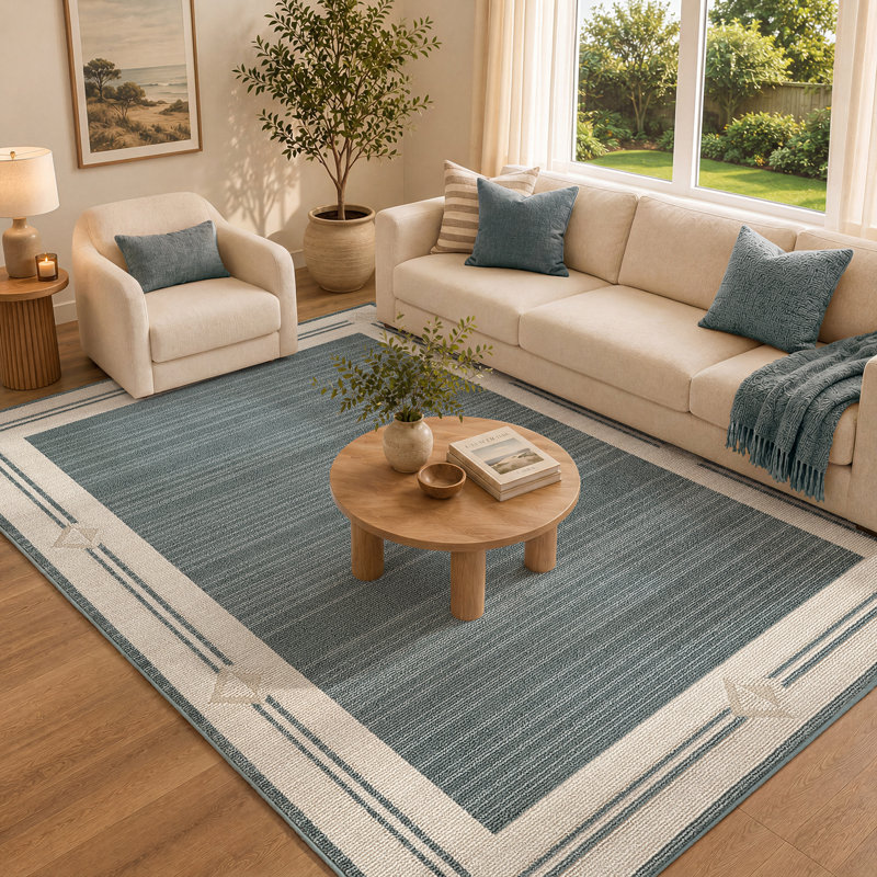 Fifth Avenue Gilded Border Rug, Blue,Off-White,Beige,Medium Gray, Rectangle 200 x 275 cm