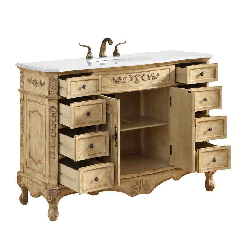 Lunette 48'' Single Bathroom Vanity with Top, Antique Beige, Ivory White