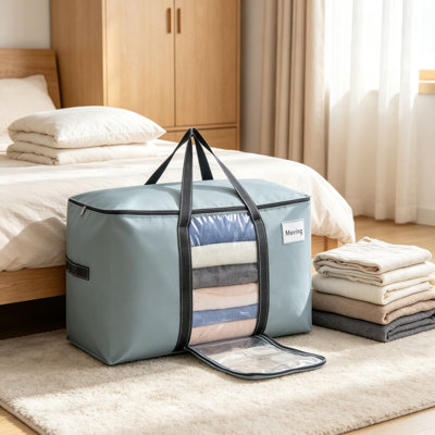 Sacs de déménagement robustes avec fenêtre transparente, sacs de rangement très grands pour le déplacement, fournitures d'emballage pour les dortoirs d'université, organisateur d'économie d'espace avec poignées enveloppantes, étiquettes et fermetures à glissière, bleu clair mat