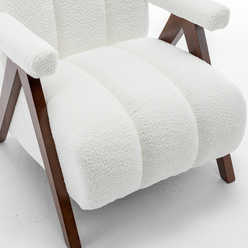 Fauteuil Dormon rembourré avec pieds en bois massif, Ivoire