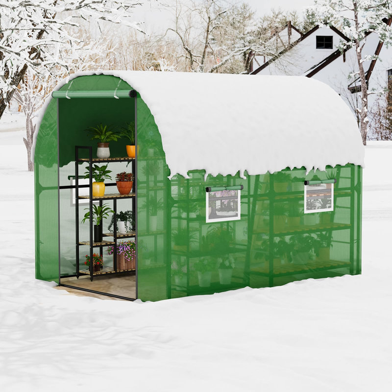 Premium Walk-In Greenhouse for Outdoors with Upgraded Portable Heavy Duty Frame, Large Garden Plant Hot Hoop House, 8.2x6.6x6.6 FT (Green)
