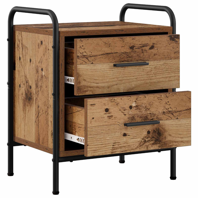 40 cm W Galvanised Steel Bedside Table, Old Wood