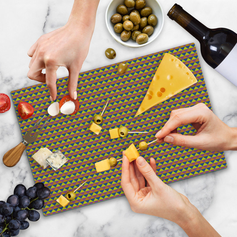 Ambesonne Geometric Cutting Board Large Size Vibrant Triangles Yellow Blue