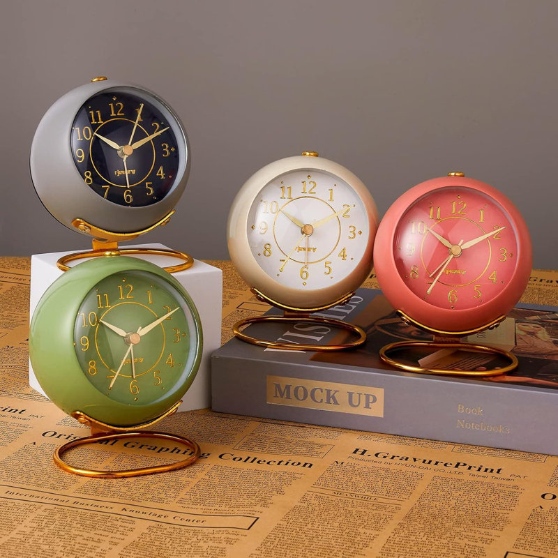 Analogue Metal Electric Alarm Tabletop Clock Gray