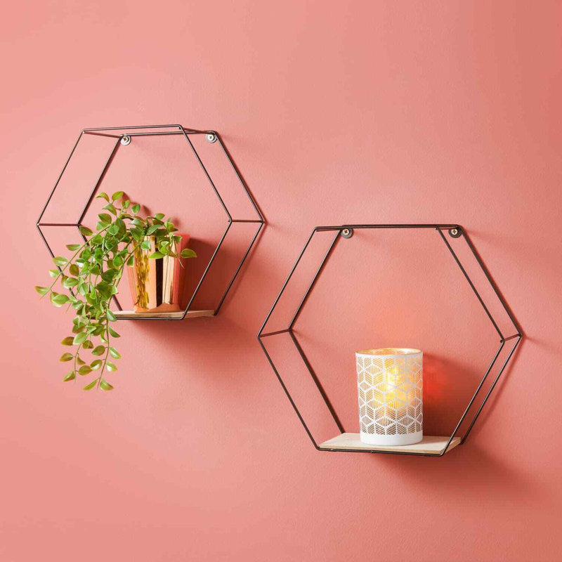 Brandais 2 Piece Hexagon Floating Shelf, Black